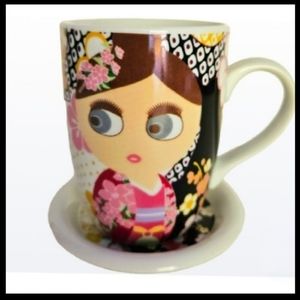 SAKURA KOKESHI GIRLS Cherry Blossoms Mug Geisha Doll Made in Japan Ceramic